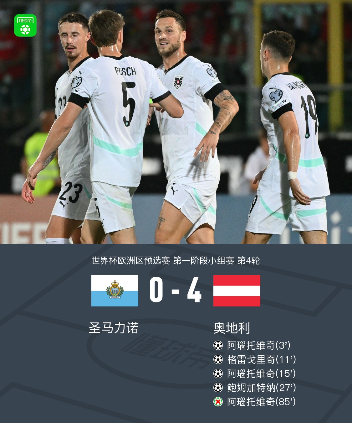 奥地利球员为球队贡献关键进球